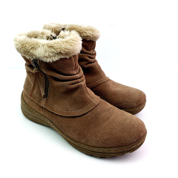 BareTraps Addyson Womens Size 8.5 Brown Suede Faux Fur Ankle Snow Booties Boots - Picture 1 of 11